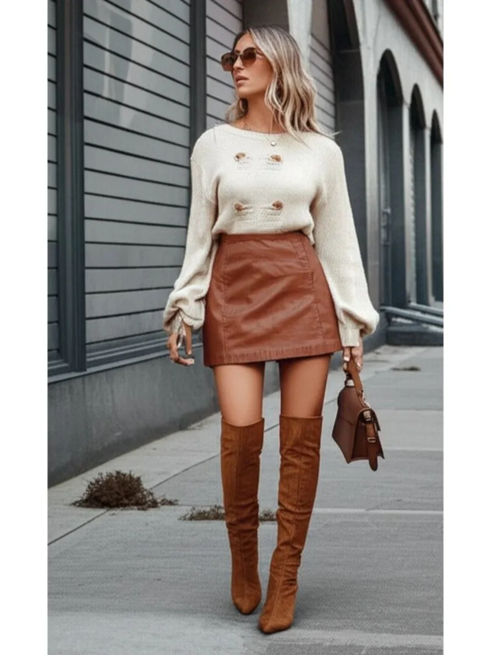 Hugo Buscati 100% Leather Antique 70s Style Brown A-Line Wrap Mini Skirt Size 6 - Picture 5 of 16
